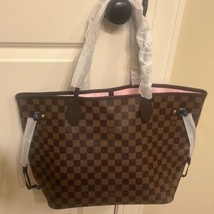 Designer Checkered Tote Bag with Pink Interior NEW
